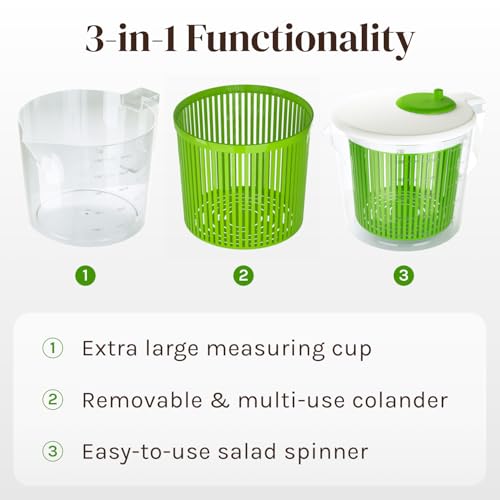 Cooler Kitchen Small Salad Spinner, Mini Salad Spinner and Dryer With Measuring Cup Bowl, Best Rated Lettuce Spinners Single Serve, Collander with Spinner, Vegetable Washing Basket, Great Fruit Washer and Strainer - Image 4