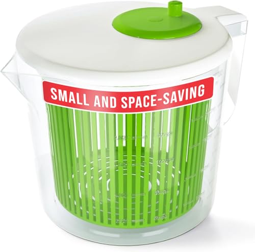 Cooler Kitchen Small Salad Spinner, Mini Salad Spinner and Dryer With Measuring Cup Bowl, Best Rated Lettuce Spinners Single Serve, Collander with Spinner, Vegetable Washing Basket, Great Fruit Washer and Strainer - Image 1