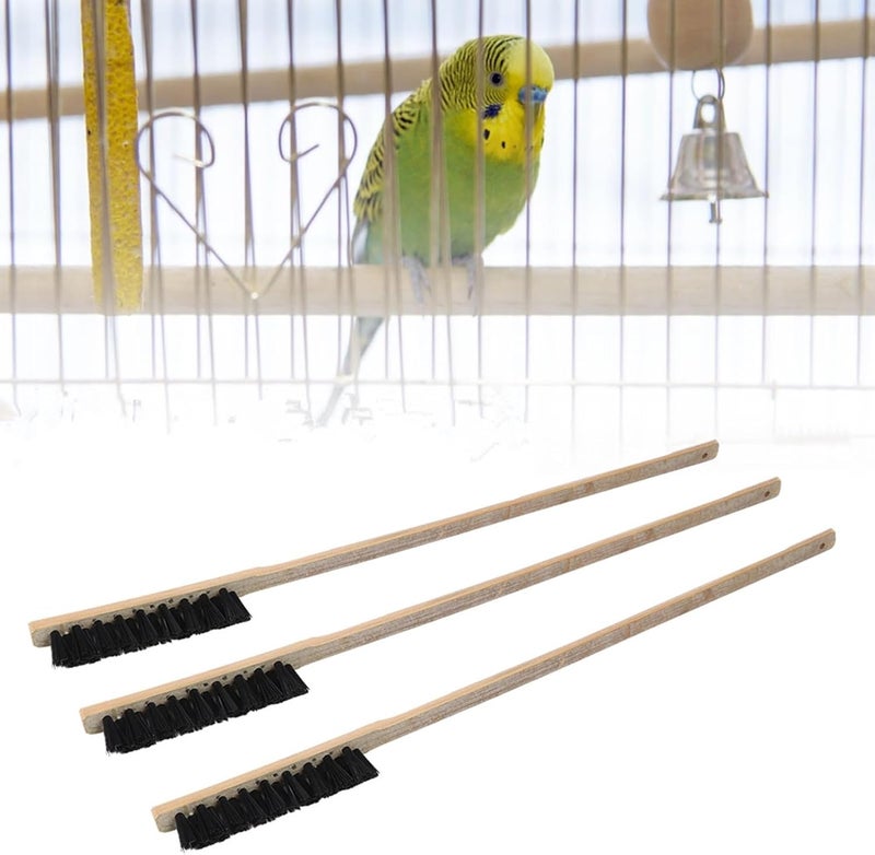 Zerodis 3PCS Bird Cage Brush Wooden Cleaning Brush Durable Portable Long Handle Bird Cage House Brush Accessory for Pet Birds Parrots Cage - Image 1