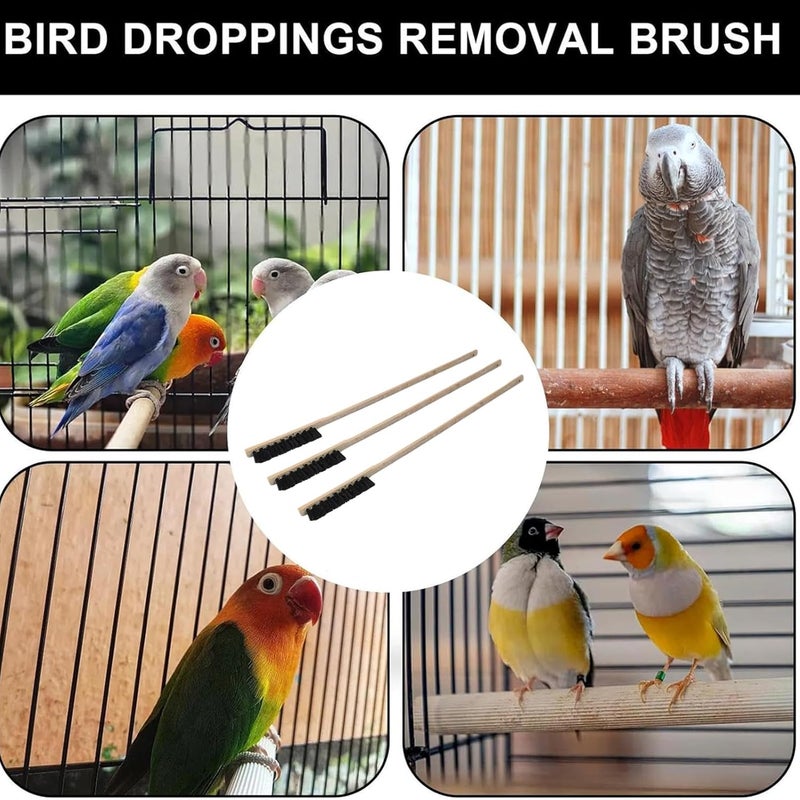 Zerodis 3PCS Bird Cage Brush Wooden Cleaning Brush Durable Portable Long Handle Bird Cage House Brush Accessory for Pet Birds Parrots Cage - Image 3