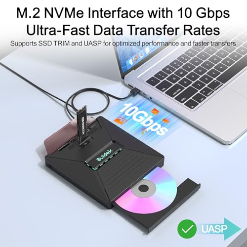 SUIDEK External CD DVD Drive for Laptop, 7 in 1 Portable CD DVD +/-RW Burner Reader with M.2 NVMe Interface,SD/Micro SD Card Slots and USB A Type C 2.0, Compatible with Laptop PC Mac Windows Linux - Image 4