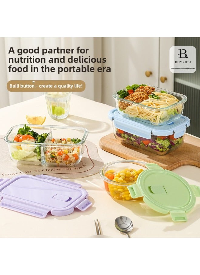 Generic - Long Glass Fresh-keeping Bowl Microwave Heatable Glass Bowl For Office Students With Meal Separated Lunch Box Lunch Box-Specifications:Rectangular 2 Partitions 900ml-sky Blue - Image 1