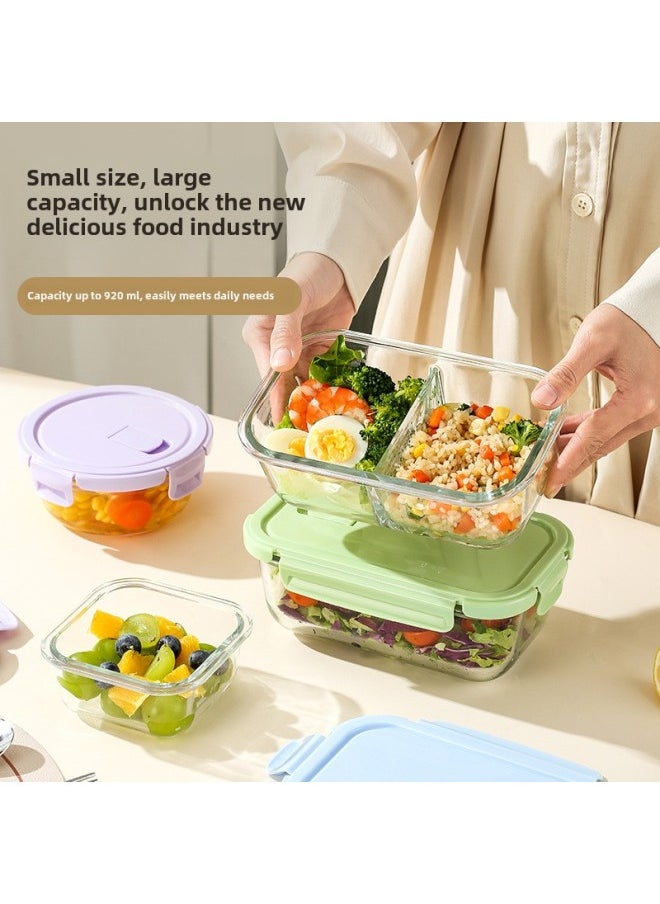 Generic - Long Glass Fresh-keeping Bowl Microwave Heatable Glass Bowl For Office Students With Meal Separated Lunch Box Lunch Box-Specifications:Rectangular 2 Partitions 900ml-sky Blue - Image 1