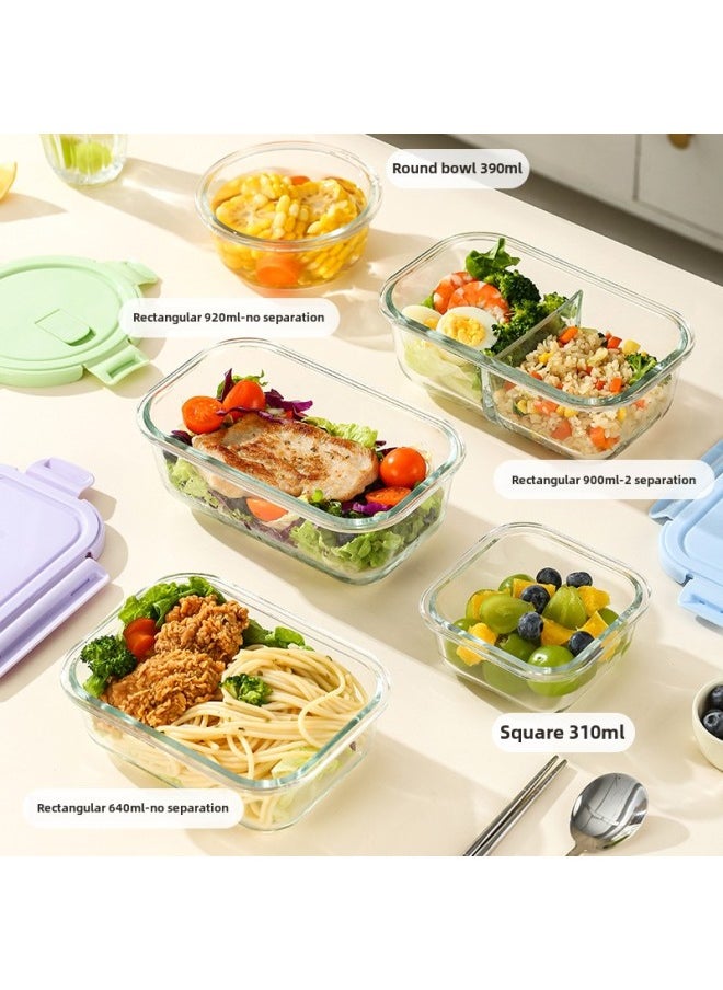 Generic - Long Glass Fresh-keeping Bowl Microwave Heatable Glass Bowl For Office Students With Meal Separated Lunch Box Lunch Box-Specifications:Rectangular 2 Partitions 900ml-sky Blue - Image 1
