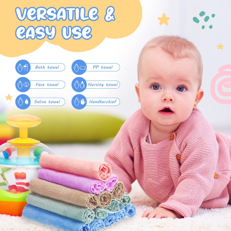 Handepo 100 Pack Baby Washcloths Bulk 10 x 10 Inch Microfiber Coral Fleece Baby Face Towels Absorbent and Soft Wash Cloths for Newborns Infants and Toddlers(Colorful) - Image 4