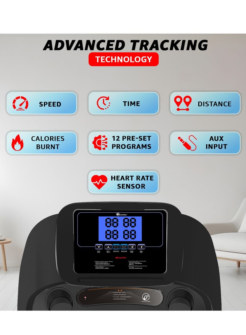 PowerMax Fitness TD-M1 (4HP Peak) Pre-installed Motorized Foldable Treadmill for Home Use | Manual-Incline Treadmill | Semi-Auto Lubrication | Multifunction Console LCD Display, BT, Speaker, MP3, AUX - Image 2