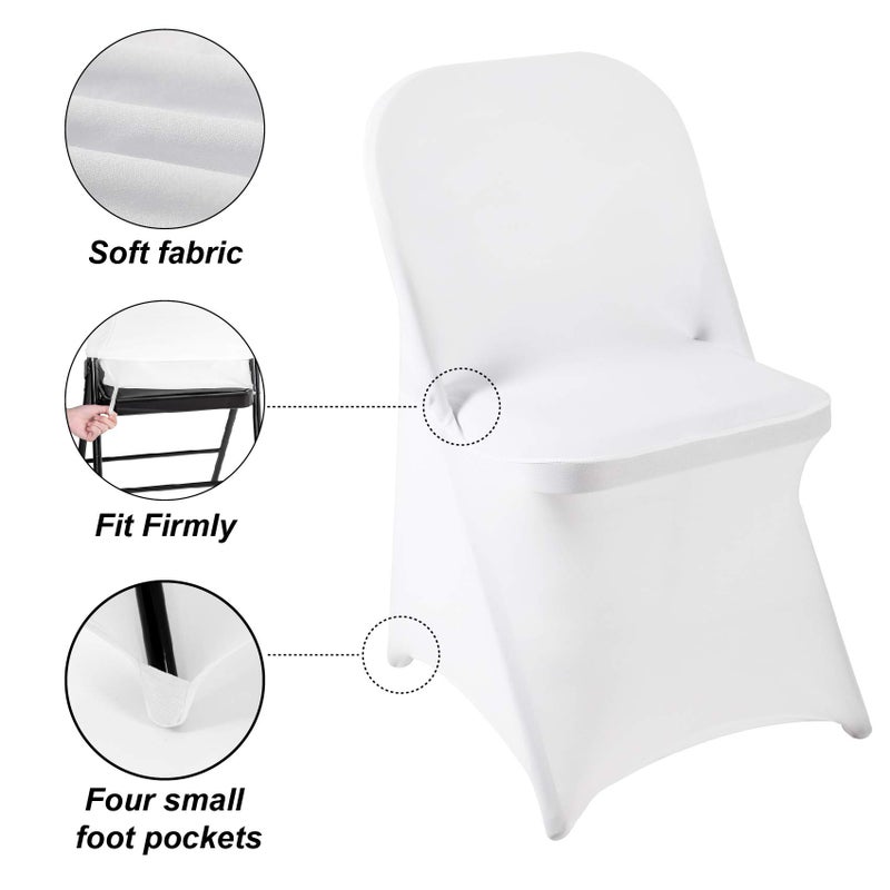 Ascoza Ascoza 6 Pack White Spandex كرسي قابل للطي في النسيج القابل للغسل تمتد للاحتفال بإجازات حفل الزفاف وغيرها من المناسبات الخاصة  - Image 4
