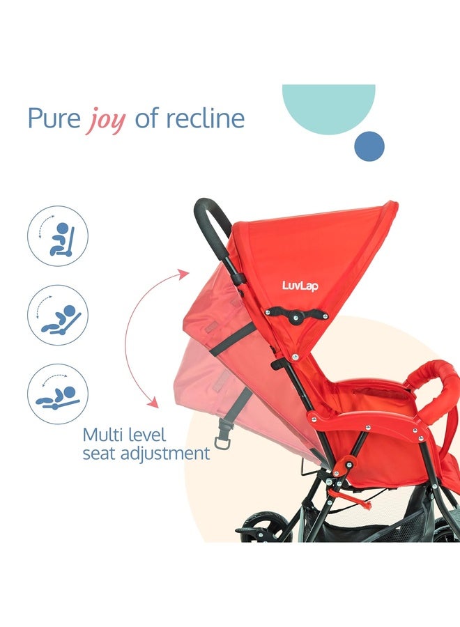 Luvlap Apollo Stroller with Multi-Position Recline, Lightweight, 3-Point Safety Harness, Rear Wheel Brakes, Swivel Front Wheels, Storage Basket, Weight Capacity 15Kgs, Red - Image 2