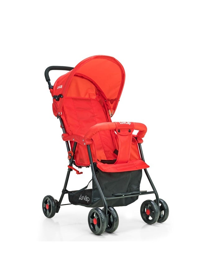Luvlap Apollo Stroller with Multi-Position Recline, Lightweight, 3-Point Safety Harness, Rear Wheel Brakes, Swivel Front Wheels, Storage Basket, Weight Capacity 15Kgs, Red - Image 1