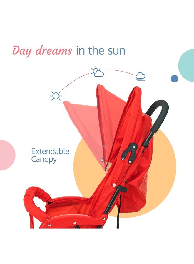 Luvlap Apollo Stroller with Multi-Position Recline, Lightweight, 3-Point Safety Harness, Rear Wheel Brakes, Swivel Front Wheels, Storage Basket, Weight Capacity 15Kgs, Red - Image 3