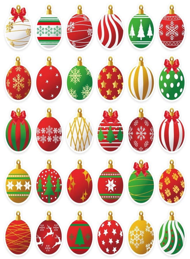 JarThenaAMCS 600Pcs Christmas Ornament Sticker Xmas Ball Paper Decals 30 Designs Winter Self-Adhesive Decoration Stickers for Envelopes Seal Scrapbook Gift DIY Supplies, 1.5 in - Image 1