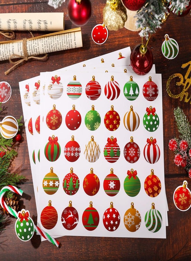 JarThenaAMCS 600Pcs Christmas Ornament Sticker Xmas Ball Paper Decals 30 Designs Winter Self-Adhesive Decoration Stickers for Envelopes Seal Scrapbook Gift DIY Supplies, 1.5 in - Image 3