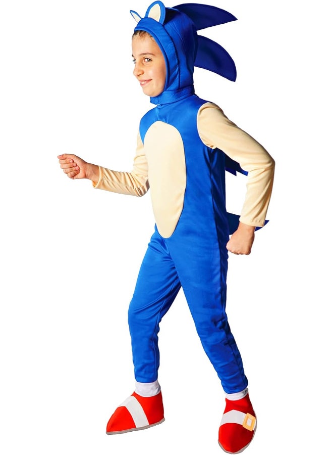 Ciao زي سونيك للأطفال من 8 إلى 10 سنوات | زي رسمي مرخص من SEGA لشخصية سونيك القنفذ | يتضمن بدلة، أغطية أحذية وقبعة - Image 1