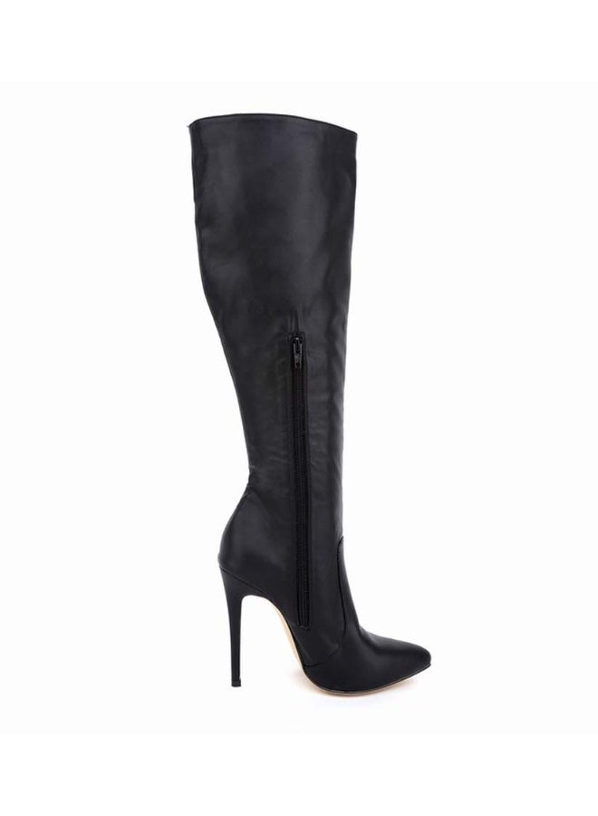 Loquat New autumn and winter style slimming knee-high stiletto heel boots the heel height 10 cm and the shaft length 50 cm Black - Image 2