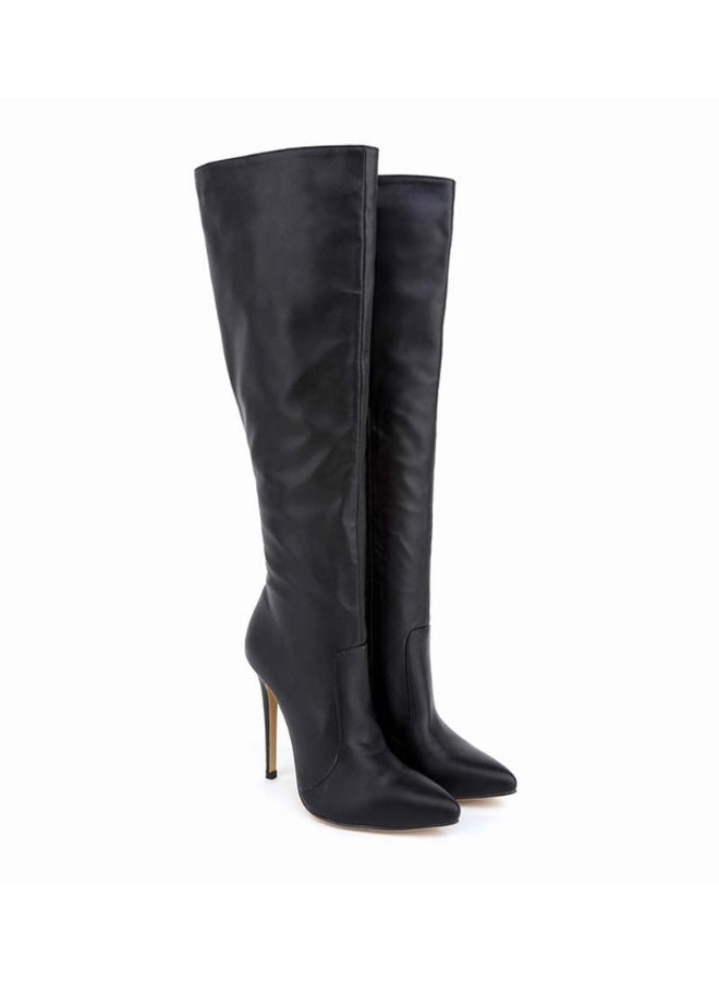 Loquat New autumn and winter style slimming knee-high stiletto heel boots the heel height 10 cm and the shaft length 50 cm Black - Image 4