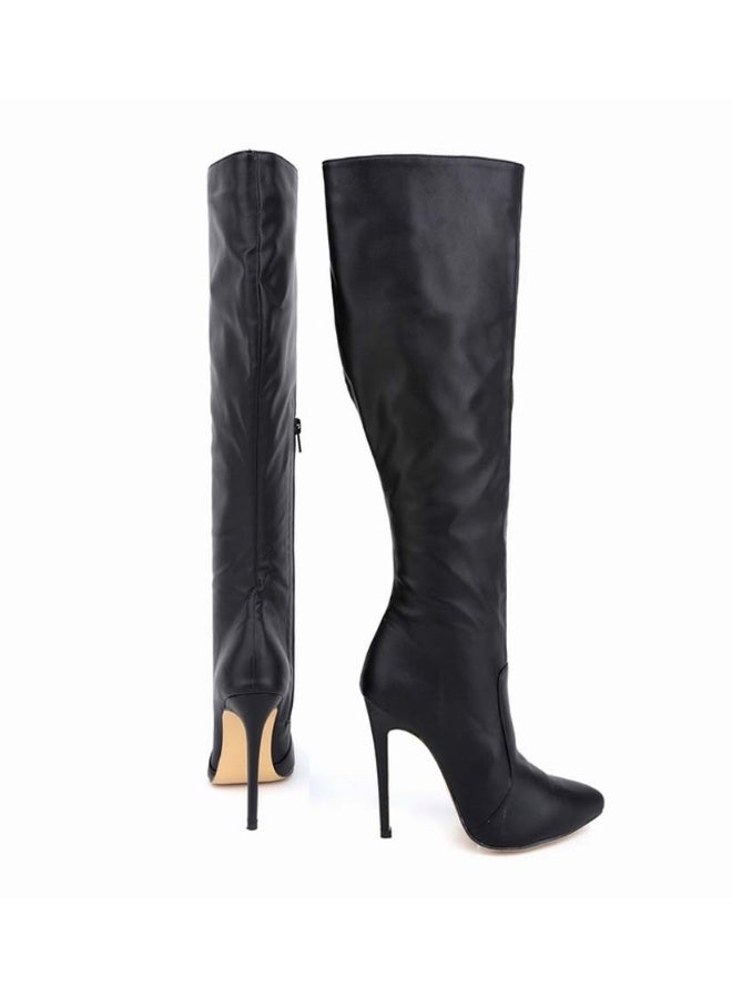 Loquat New autumn and winter style slimming knee-high stiletto heel boots the heel height 10 cm and the shaft length 50 cm Black - Image 3