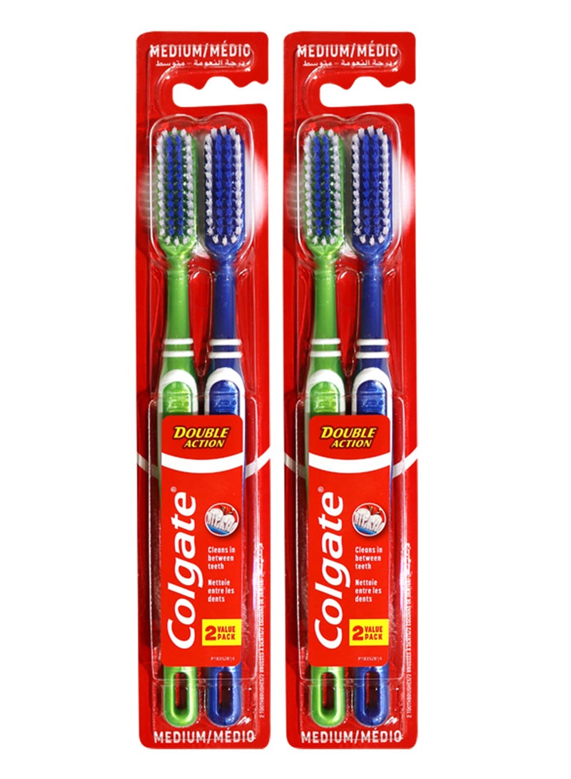 Colgate Pack Of 2 Double Action Medium Toothbrush With Tongue Cleaner 2 Piece Multicolour - Image 1