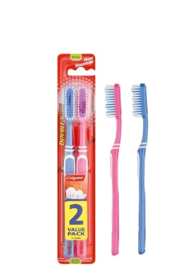 Colgate Pack Of 2 Double Action Medium Toothbrush With Tongue Cleaner 2 Piece Multicolour - Image 3