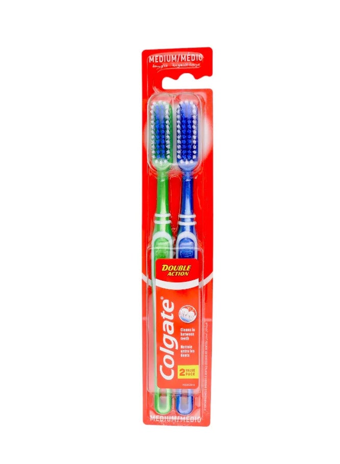 Colgate Pack Of 2 Double Action Medium Toothbrush With Tongue Cleaner 2 Piece Multicolour - Image 5