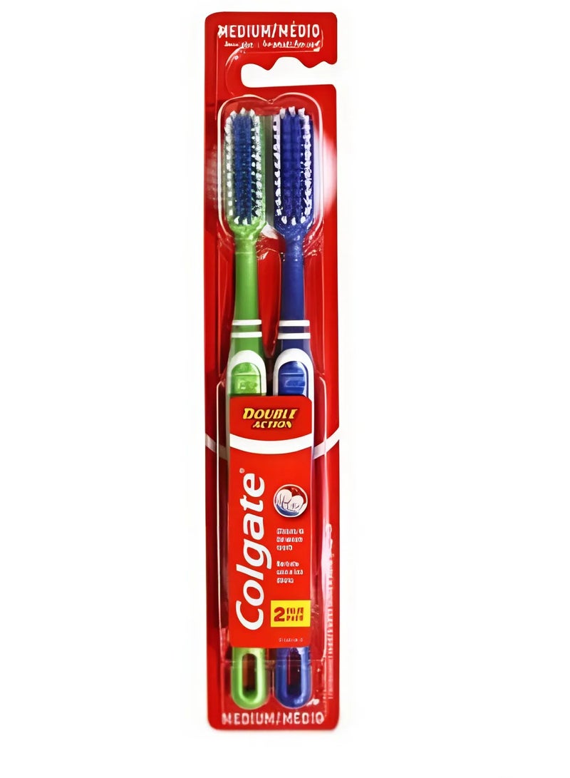 Colgate Pack Of 2 Double Action Medium Toothbrush With Tongue Cleaner 2 Piece Multicolour - Image 2