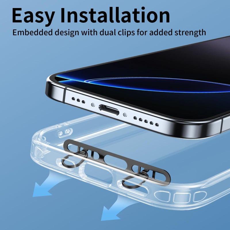 saxsion Phone Lanyard Tab, 2-Ring Metal Tether Tab for iPhone - Ultra-Thin Stainless Steel Cell Phone Lanyard Patch, No Block Charging Port, Anti-Loss Strap Attachment (Champagne Gold+black) - Image 5