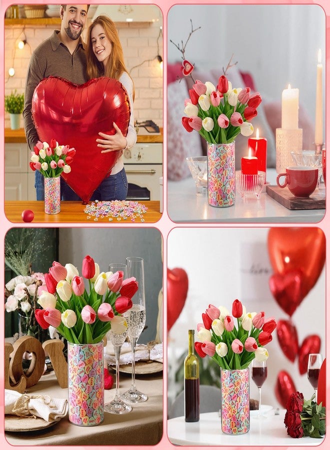 RattanView 224 Pcs Valentines Party Decoration Includes 200 Conversation Hearts Resin Vase Filler 24 Artificial Tulip Pastel Candy Heart Ornament for Table Centerpiece Wedding Valentines Party Decor - Image 5