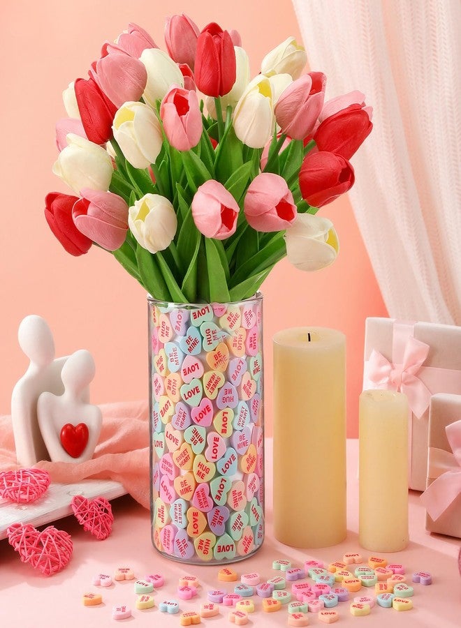 RattanView 224 Pcs Valentines Party Decoration Includes 200 Conversation Hearts Resin Vase Filler 24 Artificial Tulip Pastel Candy Heart Ornament for Table Centerpiece Wedding Valentines Party Decor - Image 4