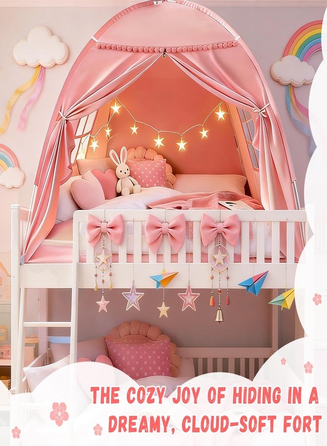 jiangcha Bed Tent Twin Size for Girls & Boys - Indoor Privacy Toddler Sleeping Teepee with Blackout Design, Breathable Portable Bed Tent for Drafty Rooms, Cottage Floor Camping (Twin Pink) - Image 2