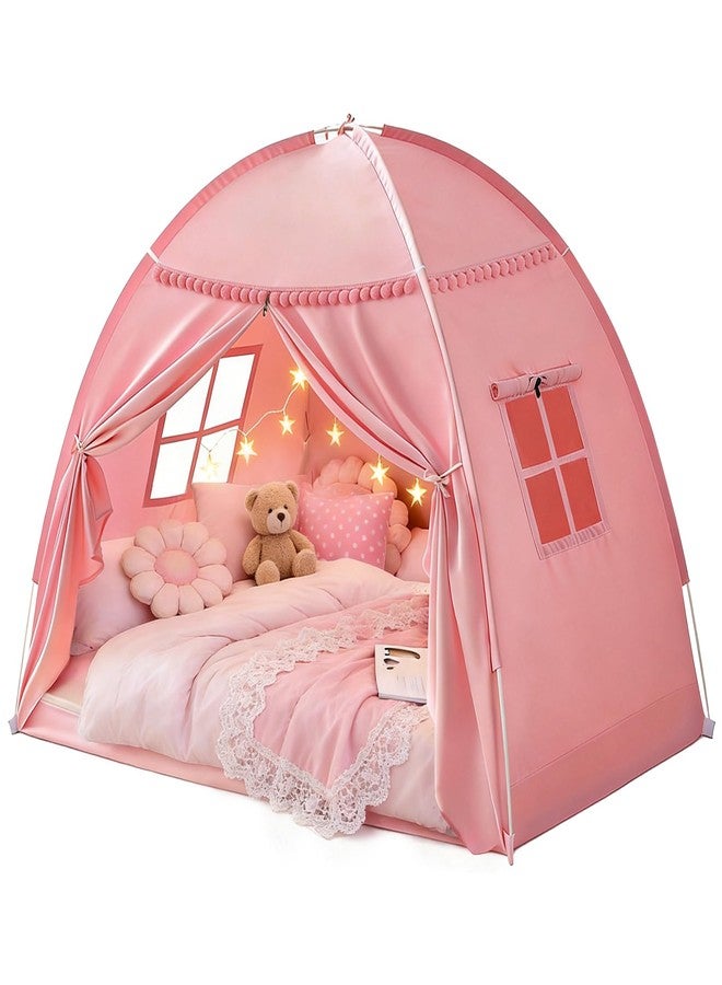 jiangcha Bed Tent Twin Size for Girls & Boys - Indoor Privacy Toddler Sleeping Teepee with Blackout Design, Breathable Portable Bed Tent for Drafty Rooms, Cottage Floor Camping (Twin Pink) - Image 1