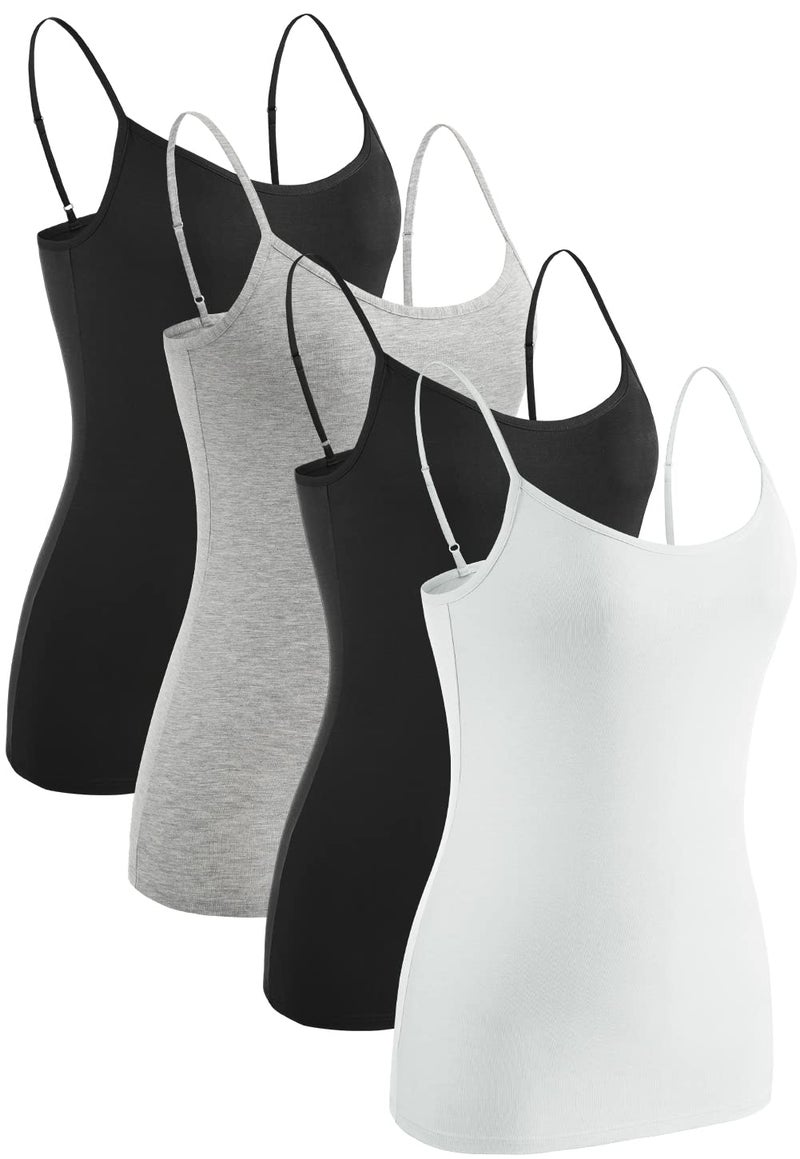 Rosyline 4 Piece Women Camisole Basic Undershirt Adjustable Spaghetti Strap Tank Top Black/Grey/Black/White L - Image 1