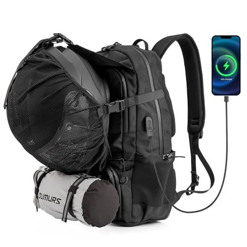 Oumurs Motorcycle Helmet Backpack 50L, Blue Water-resistant 1680D Oxford Fabric, Expandable, Reflective, USB, Large Capacity, Long Distance Travel Backpack - Image 2