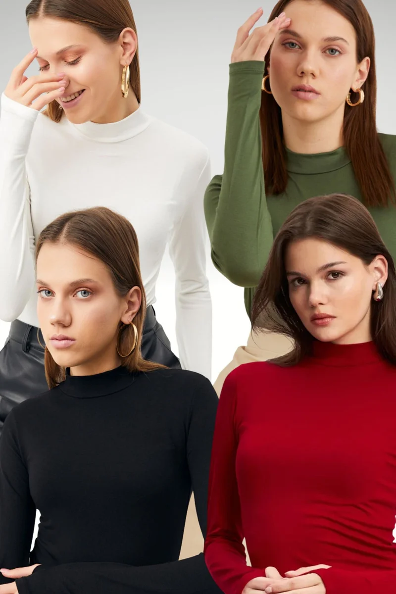 Bipantolon BIPANTOLON Women's 4-Pack Cut-Out Half Turtleneck Bodysuits