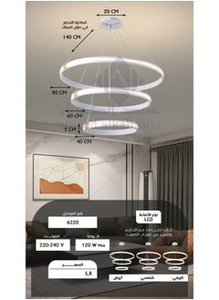Best Power Modern LED Chandelier Ceiling Light 6220, 3 Lighting Levels, 3 Rings (40cm/60cm/80cm), Adjustable 140cm, 120W - Dimmable Pendant Light for Living Room, Dining Room, Bedroom  - Image 5