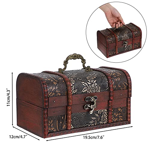 ELLDOO Vintage Treasure Chest Box, Pirate Keepsakes Box for Kids Gifts, Wooden Treasure Storage Box Decorative Box for Jewelry Pearl Trinkets, Medium - Image 2