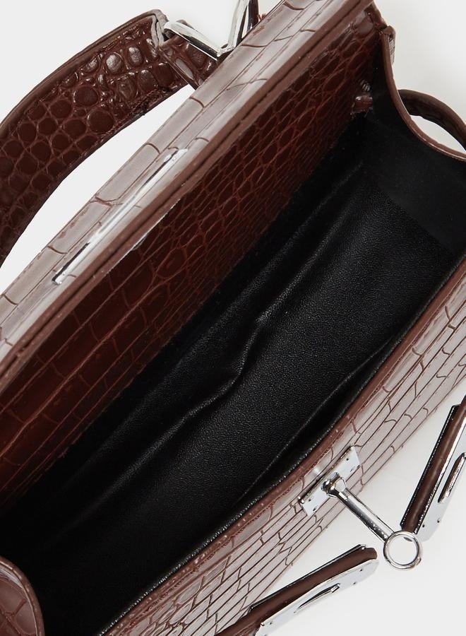 Styli Croc Texture Twist Lock Satchel Bag - Image 4