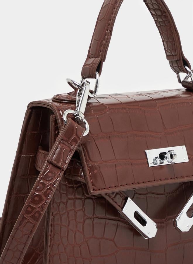 Styli Croc Texture Twist Lock Satchel Bag - Image 3
