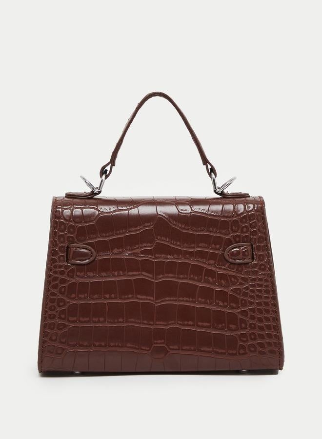 Styli Croc Texture Twist Lock Satchel Bag - Image 2