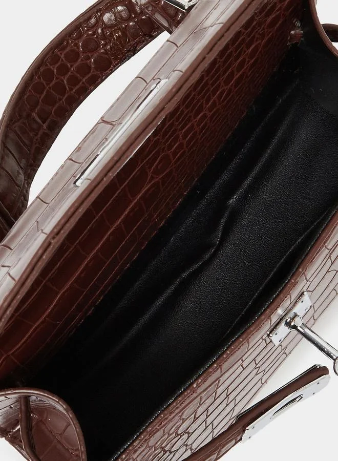 Styli Croc Texture Twist Lock Satchel Bag