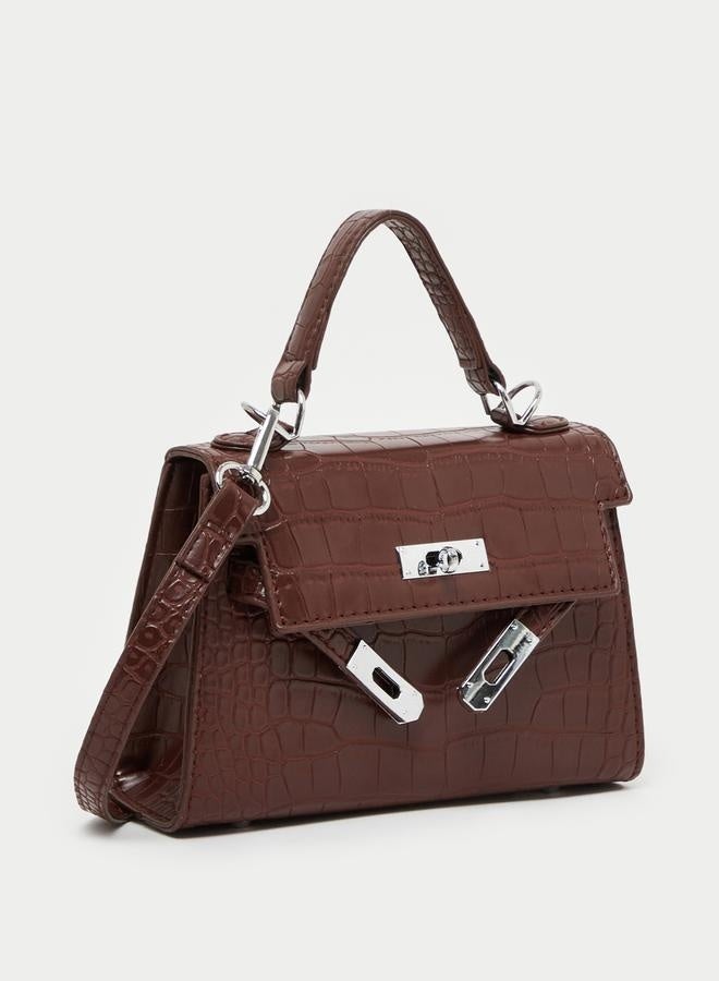 Styli Croc Texture Twist Lock Satchel Bag - Image 1