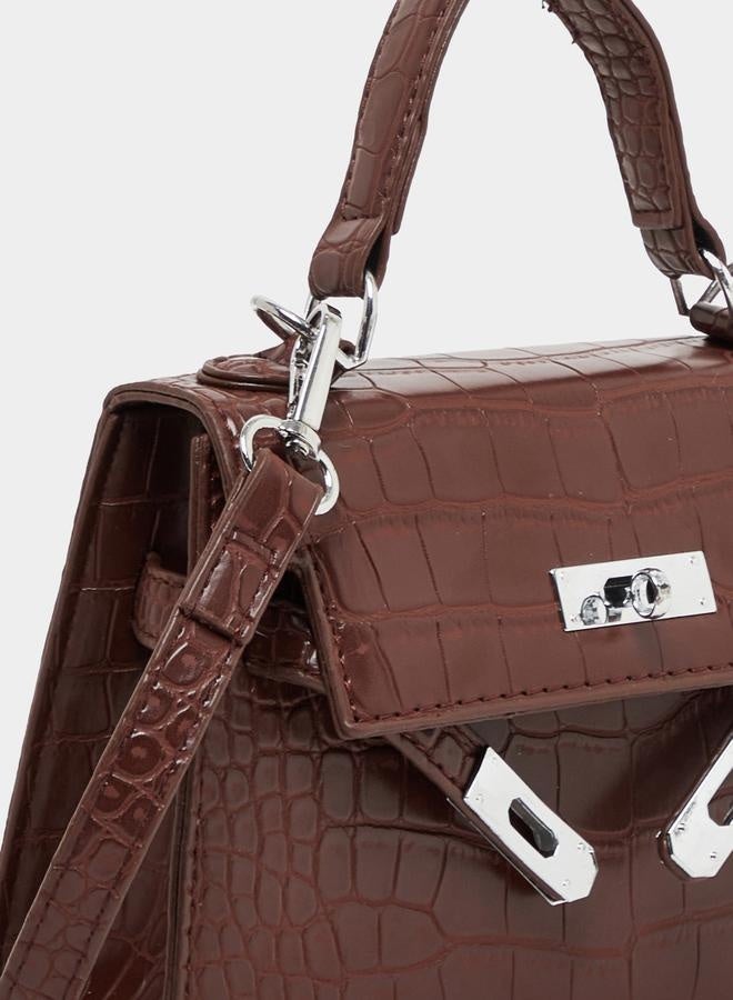 Styli Croc Texture Twist Lock Satchel Bag - Image 5