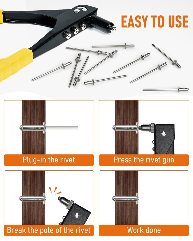 INCLY 1000PCS Aluminum Pop Rivets Assortment Kit, 14 Sizes Pop Rivets (3/32" 1/8" 5/32" 3/16" 1/4") with 5 Size 304 Stainless Steel Backup Washers, Assorted Blind Rivets for Metal with Storage Case - Image 5