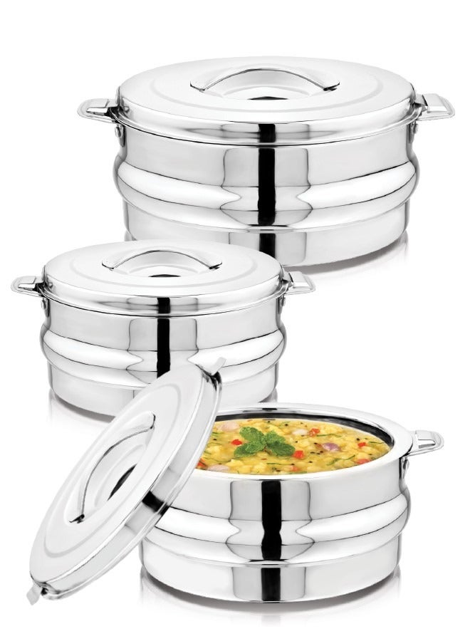 REEM 3-Piece Stainless Steel Food Containers With Twist-Lock Lid 3500ML, 5000ML, 8500ML Silver - Image 1