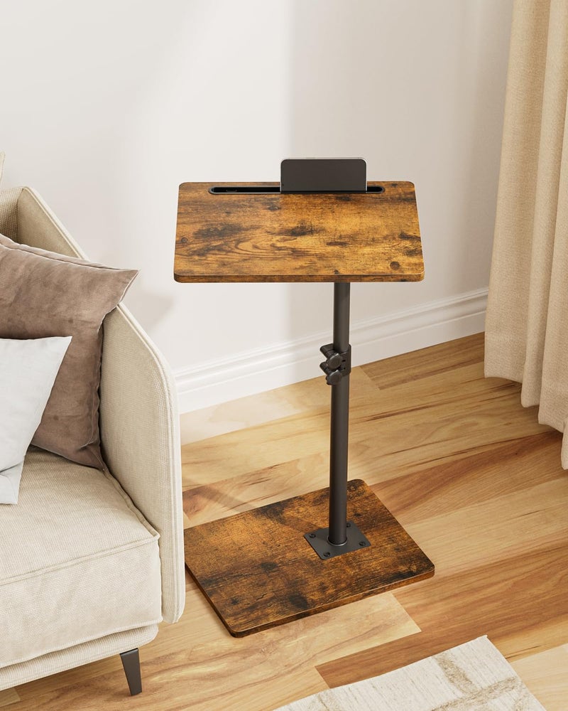 Masupu Sofa Arm Tray Table - 360Â° Swivel Height Adjustable End Table, Small Snack Side Table for Couch, C Shaped Table for Bed, Chair or TV Tray Table(Rustic Brown) - Image 4