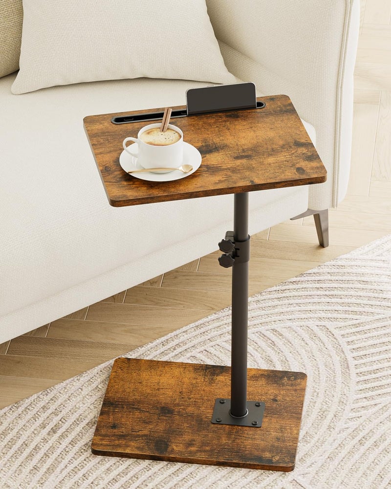 Masupu Sofa Arm Tray Table - 360Â° Swivel Height Adjustable End Table, Small Snack Side Table for Couch, C Shaped Table for Bed, Chair or TV Tray Table(Rustic Brown) - Image 1