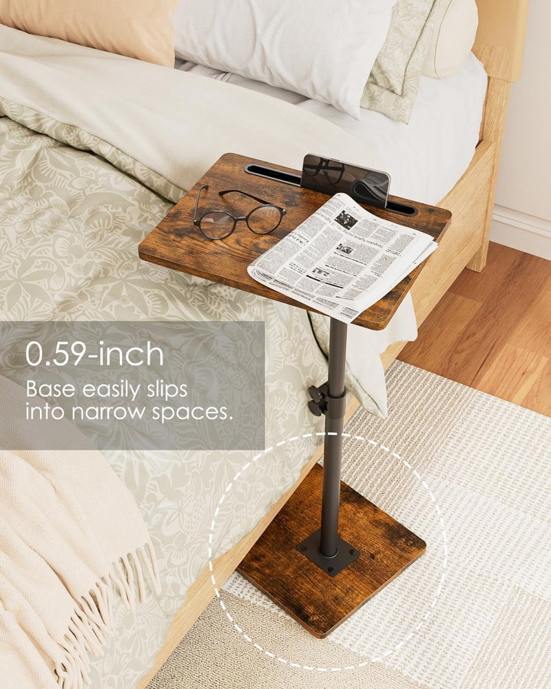 Masupu Sofa Arm Tray Table - 360Â° Swivel Height Adjustable End Table, Small Snack Side Table for Couch, C Shaped Table for Bed, Chair or TV Tray Table(Rustic Brown) - Image 3