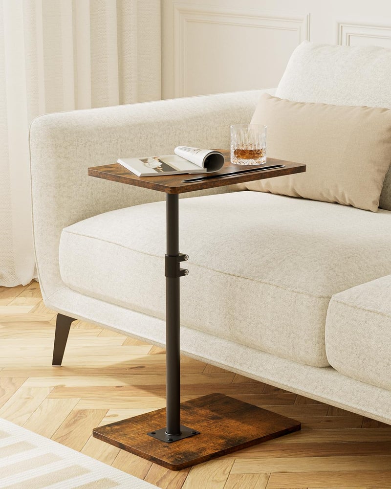 Masupu Sofa Arm Tray Table - 360Â° Swivel Height Adjustable End Table, Small Snack Side Table for Couch, C Shaped Table for Bed, Chair or TV Tray Table(Rustic Brown) - Image 5