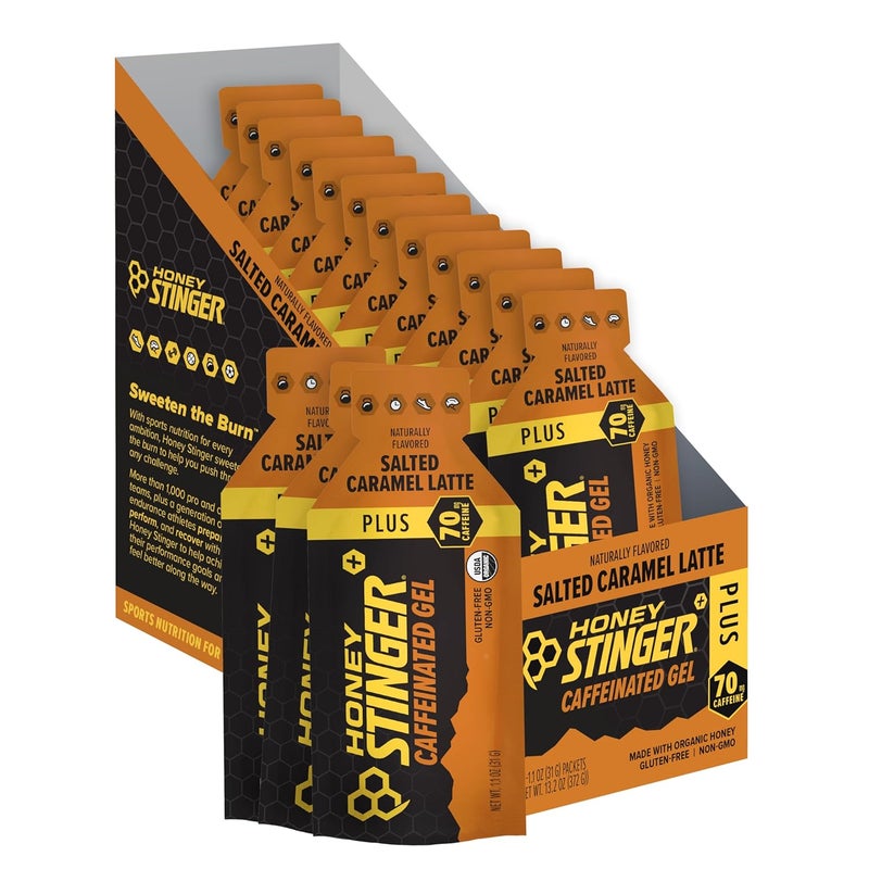 Honey Stinger جيل الطاقة العضوي من هوني ستينجر بنكهة الكراميل المملح مع الكافيين خالي من الجلوتين للتمارين الرياضية والجري وأداء التغذية الرياضية للمنزل والصالة الرياضية عبوة 12 حبة 132 أونصة - Image 1
