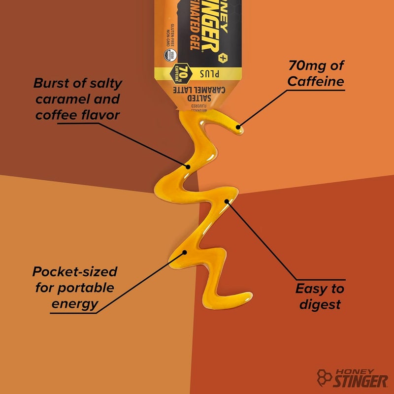 Honey Stinger جيل الطاقة العضوي من هوني ستينجر بنكهة الكراميل المملح مع الكافيين خالي من الجلوتين للتمارين الرياضية والجري وأداء التغذية الرياضية للمنزل والصالة الرياضية عبوة 12 حبة 132 أونصة - Image 3