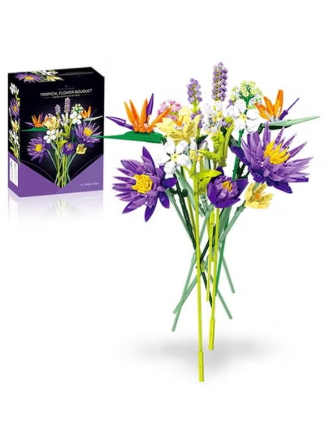 fantasize Tropical Flower Bouquet Building Set, 891Pcs Botanical Collection Flowers Brick Kit, Compatible with Lego Flower Bouquet, Home Decor and Flowers Toy Gifts for Girls and Adults - Image 1
