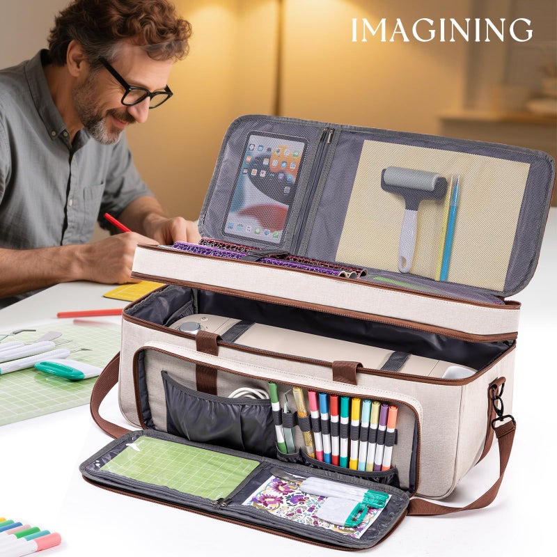 IMAGINING Carrying Case for Cricut Maker 3, Maker 4, Double-Layer Machine Bag with Cover for Cricut Explore 4, Explore 3, Explore Air 2, Storage Organizer for Cricut Accessories and Tools - Image 2